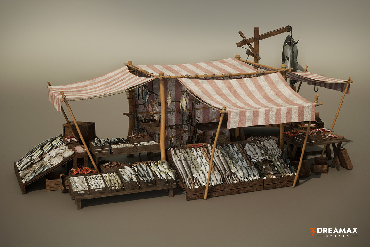 Medieval Fish Market Stalls & Seafood Display Props Pack Vol. 1