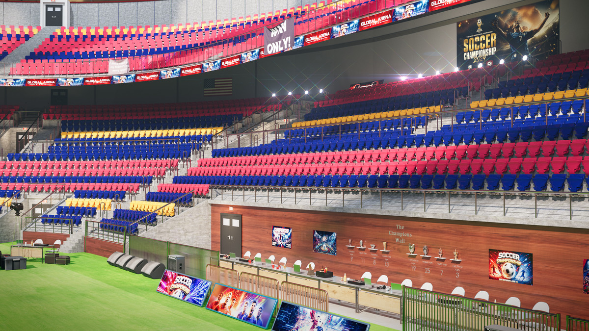 Modular Soccer Football Stadium Arena With 4 Roofs - Sport Environment 3d Level