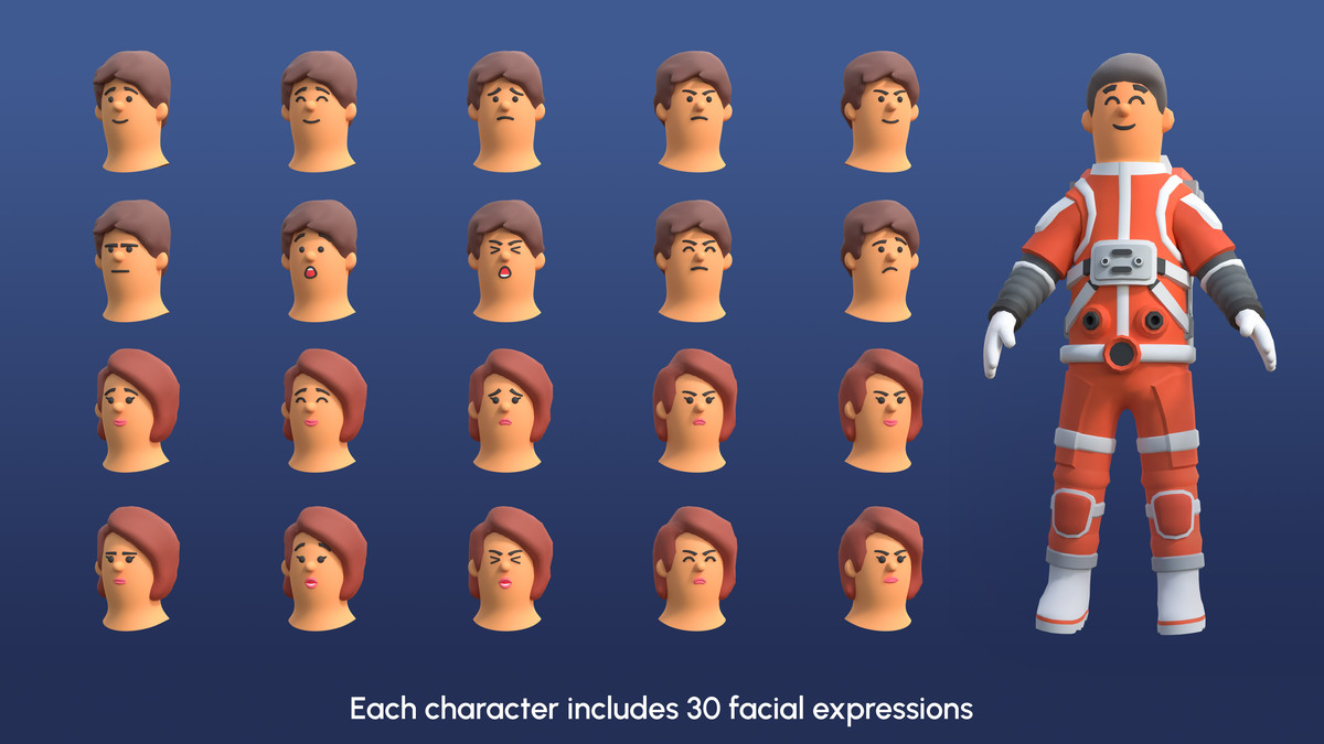 Astronaut Characters - Low Poly 3D Models Pack