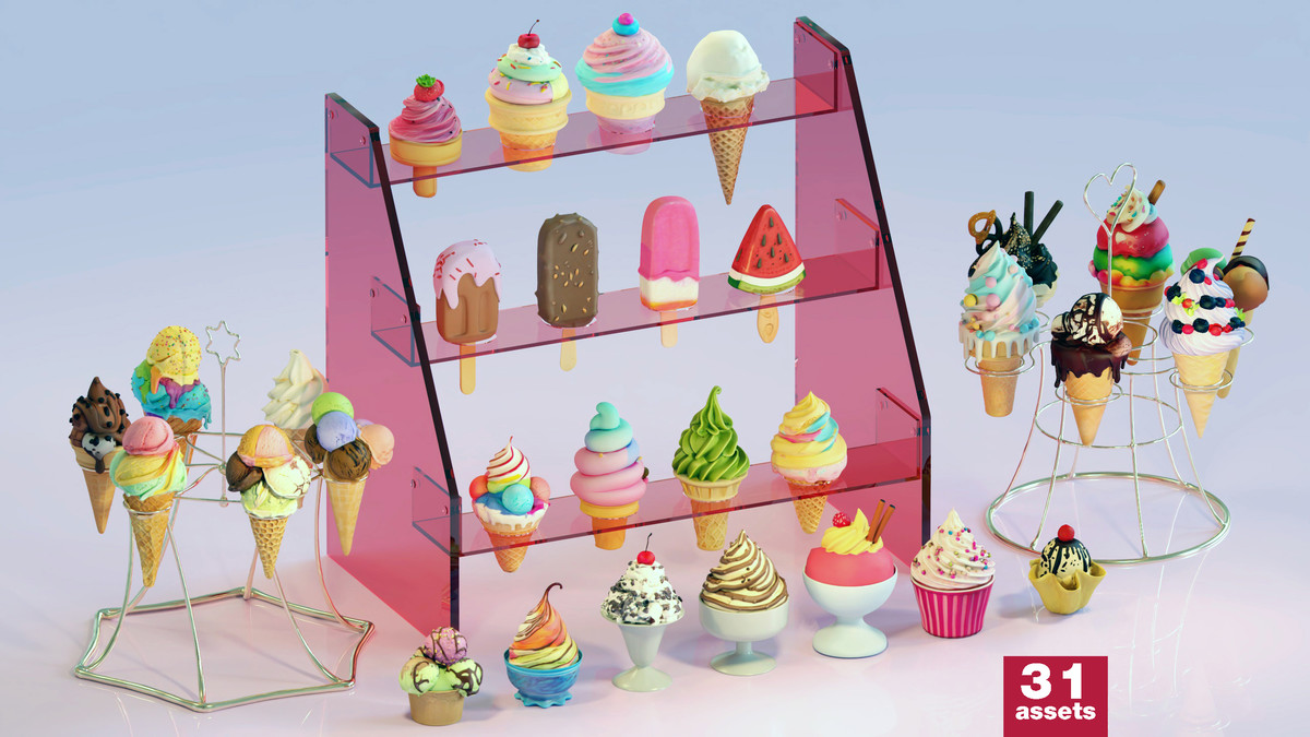 Delicious Ice Cream Collection – Colorful Dessert 3D Models