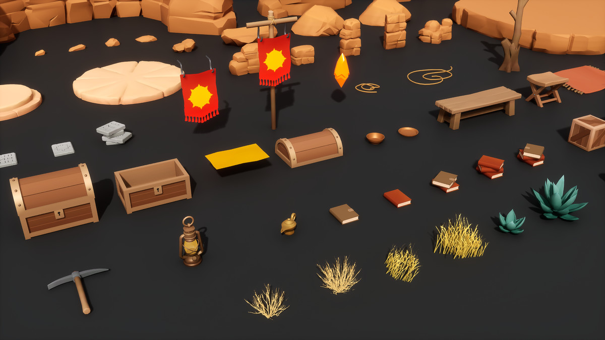 Desert Gilded Shrine - Low Poly Stylized Asset Pack