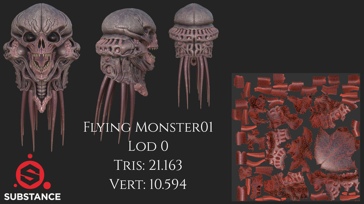 3 Flying Monsters with Procedural Animations