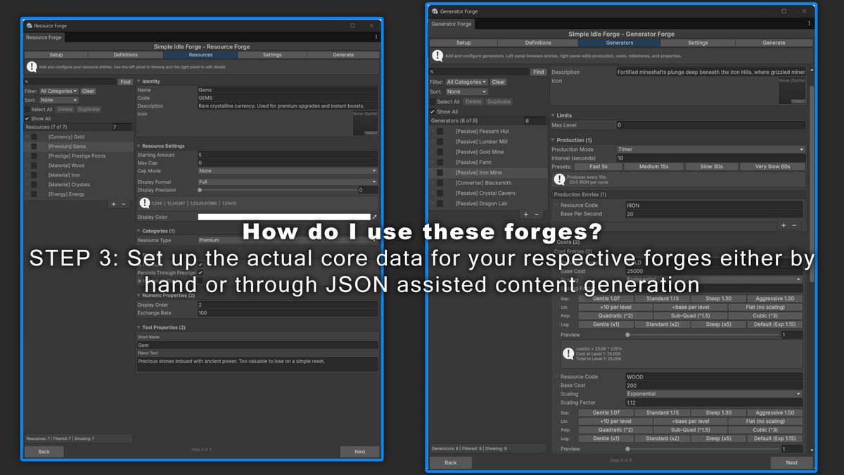 Simple IDLE Forge: No-Code Idle Game Toolkit w/ 4 Playable Demos & JSON support