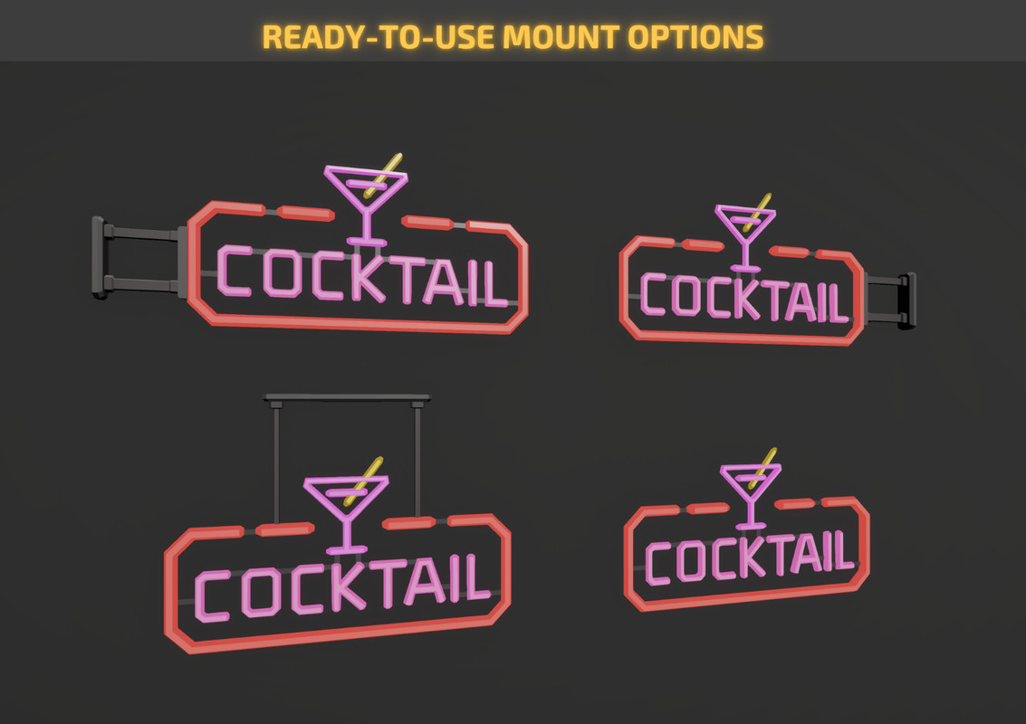 Low Poly Sci-Fi Neon Signs / Cosmic Retro