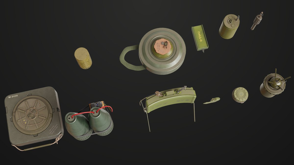 Mine Bomb Collection Single Mat HDRP URP Textures