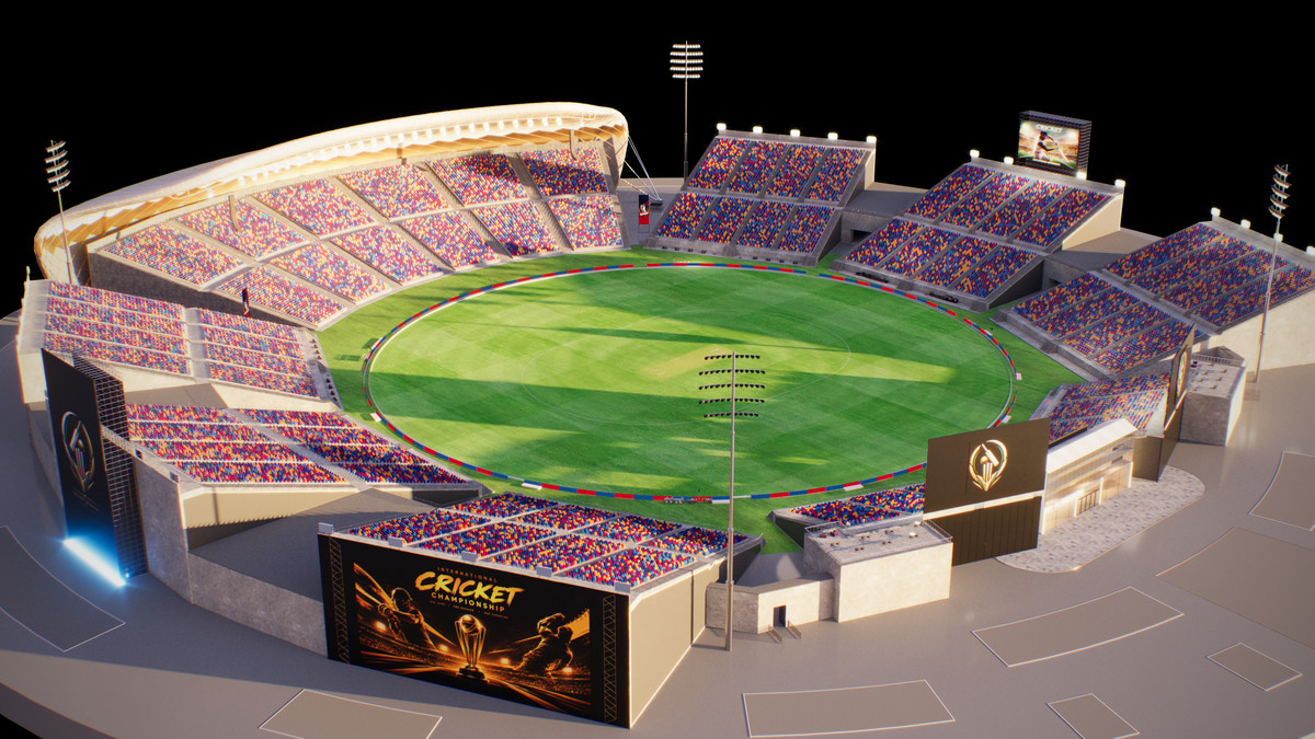 Modular Cricket Arena Stadium 3D Environment with Props