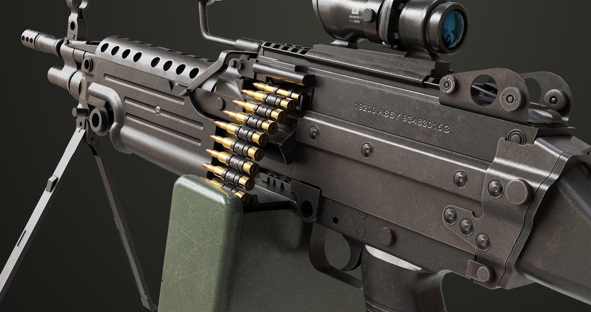 Machine Gun Sandal and Black Ammo Box URP HDRP Textures