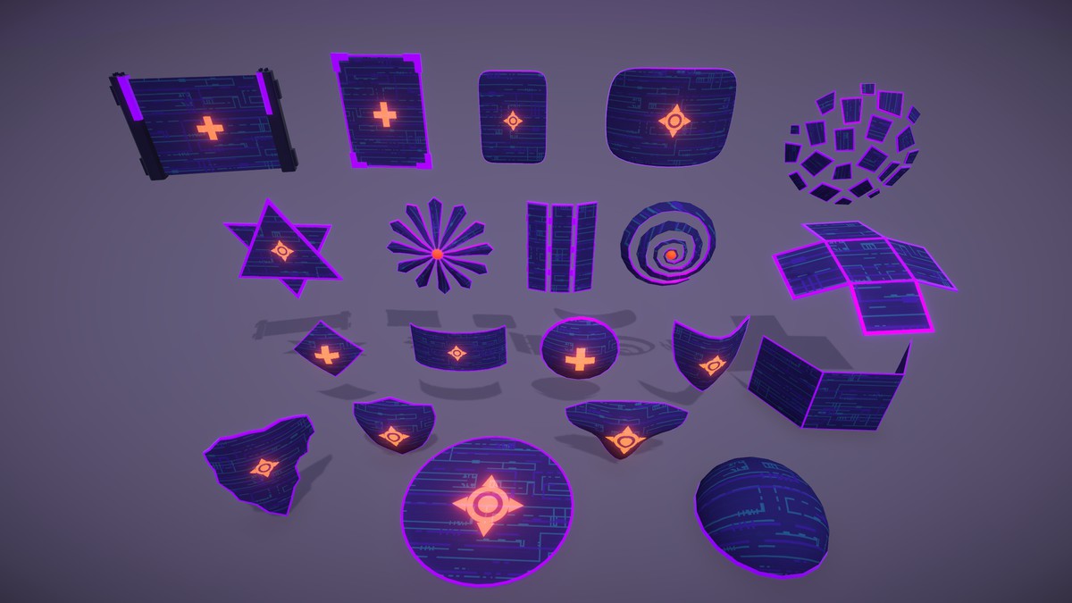 Cyber Neon Defense Shields 3D