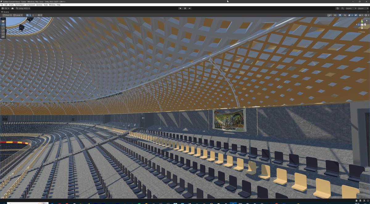 Golden Concert Arena Stadium 3D Model - Futuristic Environment with Stage, Props
