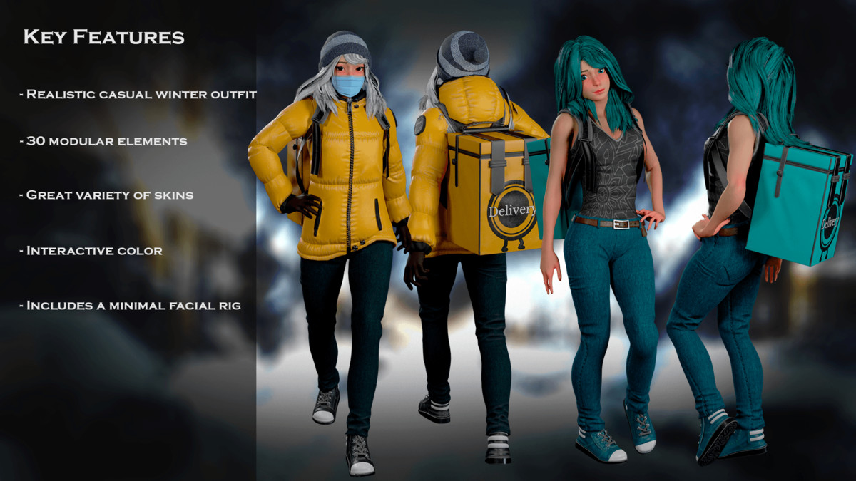 Winter Delivery Girl – Game Ready Modular Character Pack