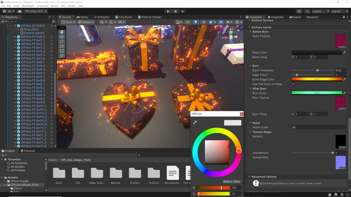 Gift Boxes with Magical Shader (Burn & Reveal)