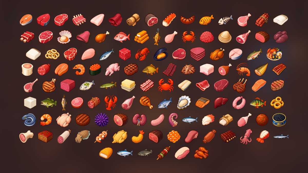 Meat Seafood Butcher Food Cooking Ingredients Icons Pack