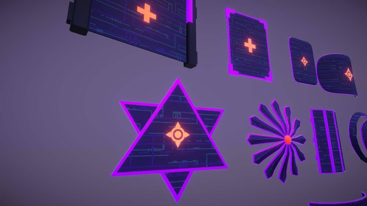 Cyber Neon Defense Shields 3D