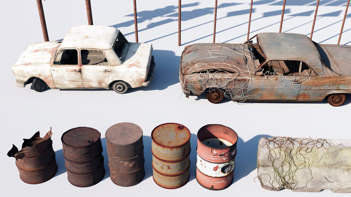 Post-Apocalyptic Survival Urban City Props and Road Signs Pack - 135 3d Models