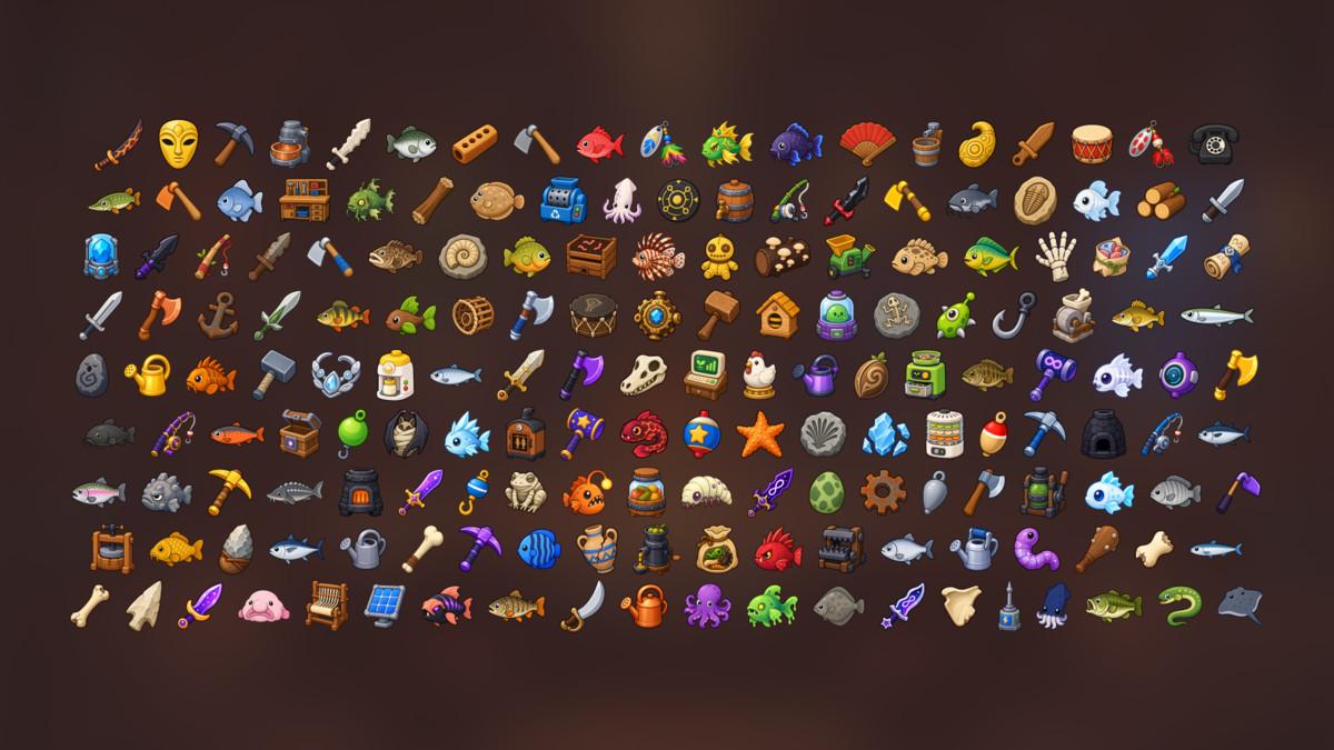 Survival Crafting Fishing Farming Weapons Tools Resources Icons Pack