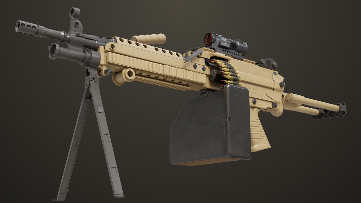 Machine Gun Sandal and Black Ammo Box URP HDRP Textures