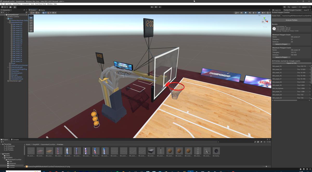 Basketball Court Set with Backboard, Hoop, Parquet, Balls, Digital Timer, Screen