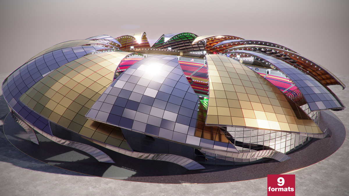 Modular Soccer Football Stadium Arena With 4 Roofs - Sport Environment 3d Level