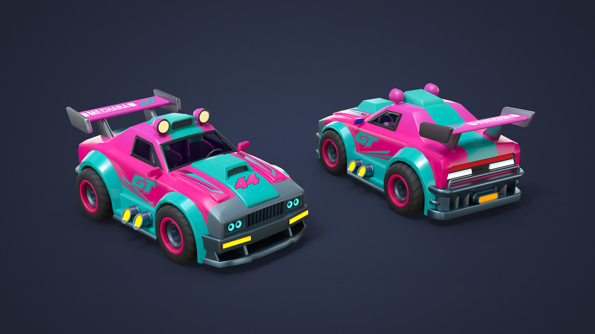 Modular Cyber Racing Cars - Low Poly 3D Models