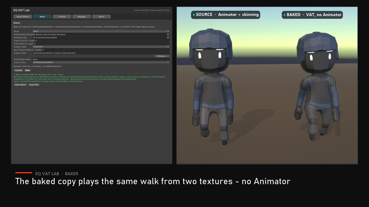 EQ VAT Lab — Vertex Animation Texture Baker & Player (URP)