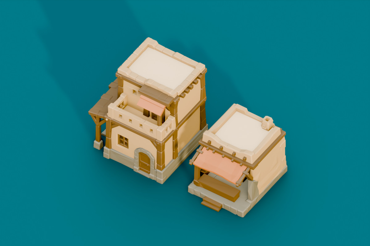 Low Poly Modular Medieval Houses Kit