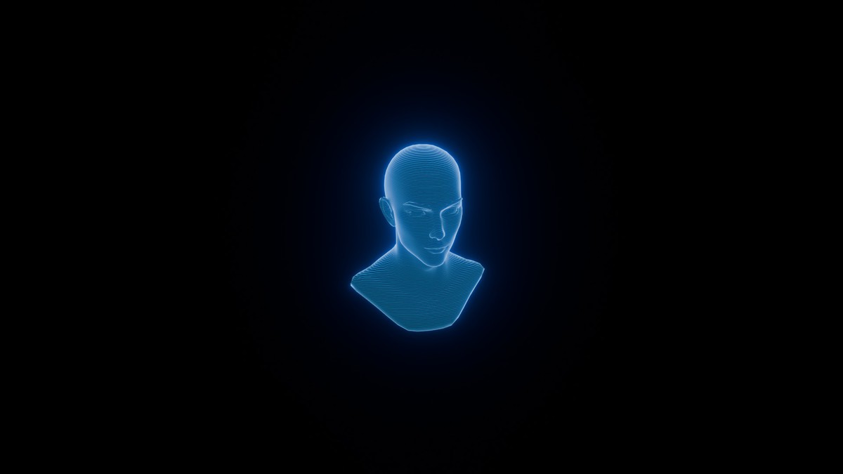 Anime Human Hologram Heads 3D Model Rigged with Facial Expressions
