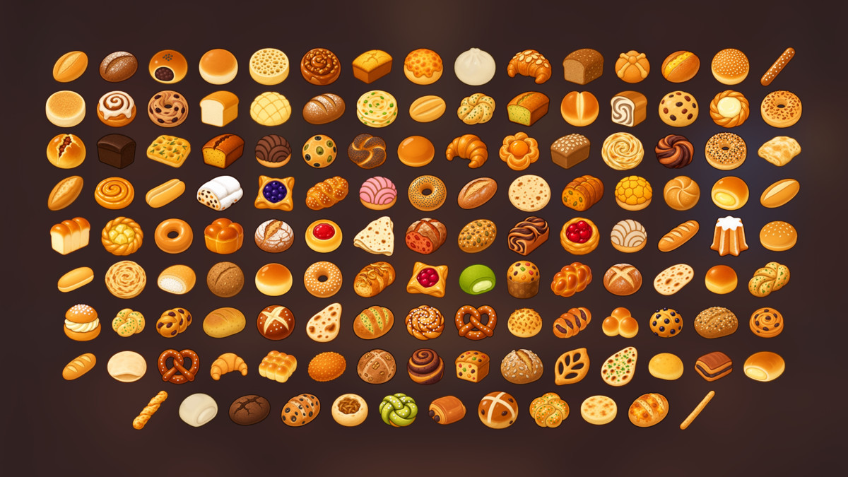 Bakery Bread Pastry Buns Artisan Baking Products Icons Pack