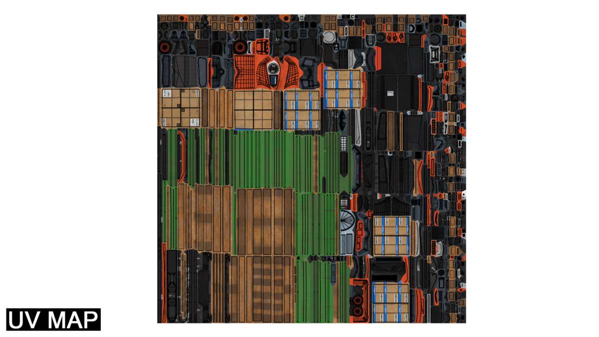 Forklift with Pallet 01 Orange URP HDRP Textures