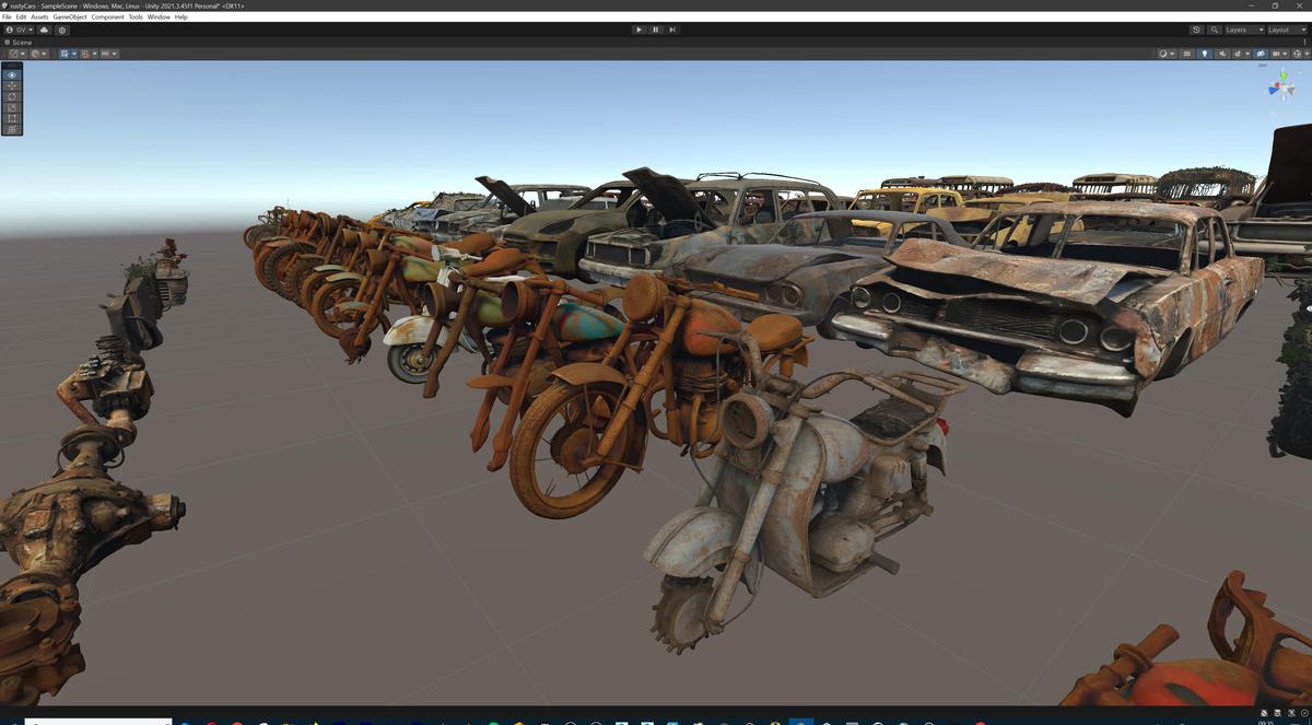 Old Abandoned Junk Rusty Vehicles 3d Game Ready Set (Car, Bus, Motorcycle, Bike)