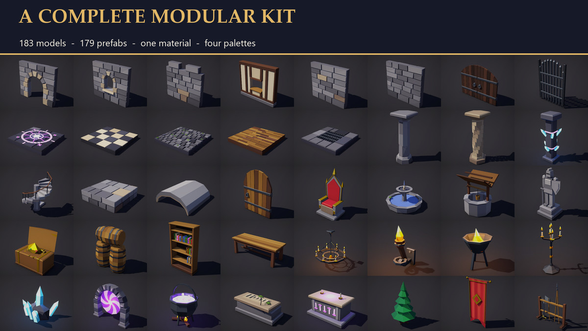 Low Poly Dungeon Keep - Modular Stone Castle Kit