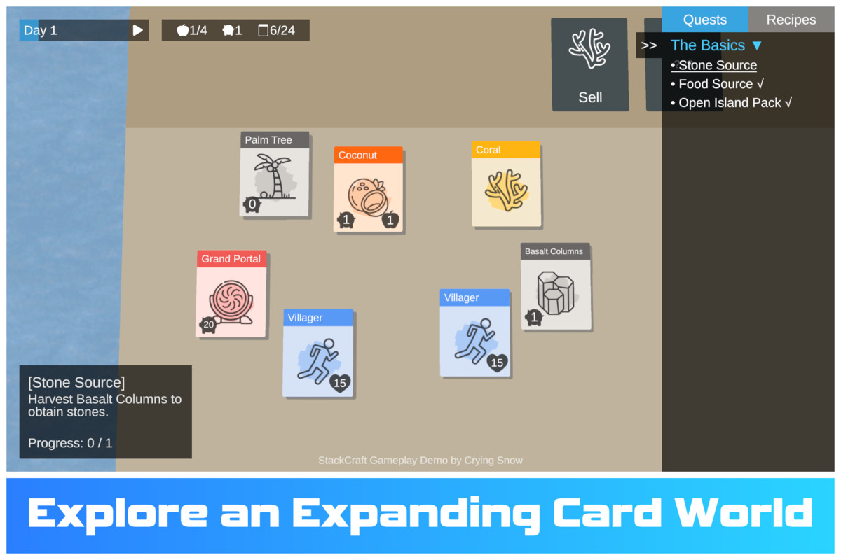 StackCraft - Card Stacking Survival Game
