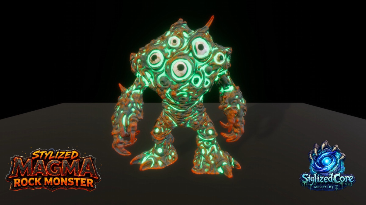 Magma Rock Monsters Pack 1 - 4 Stylized Animated Creatures (LOD + Skins)