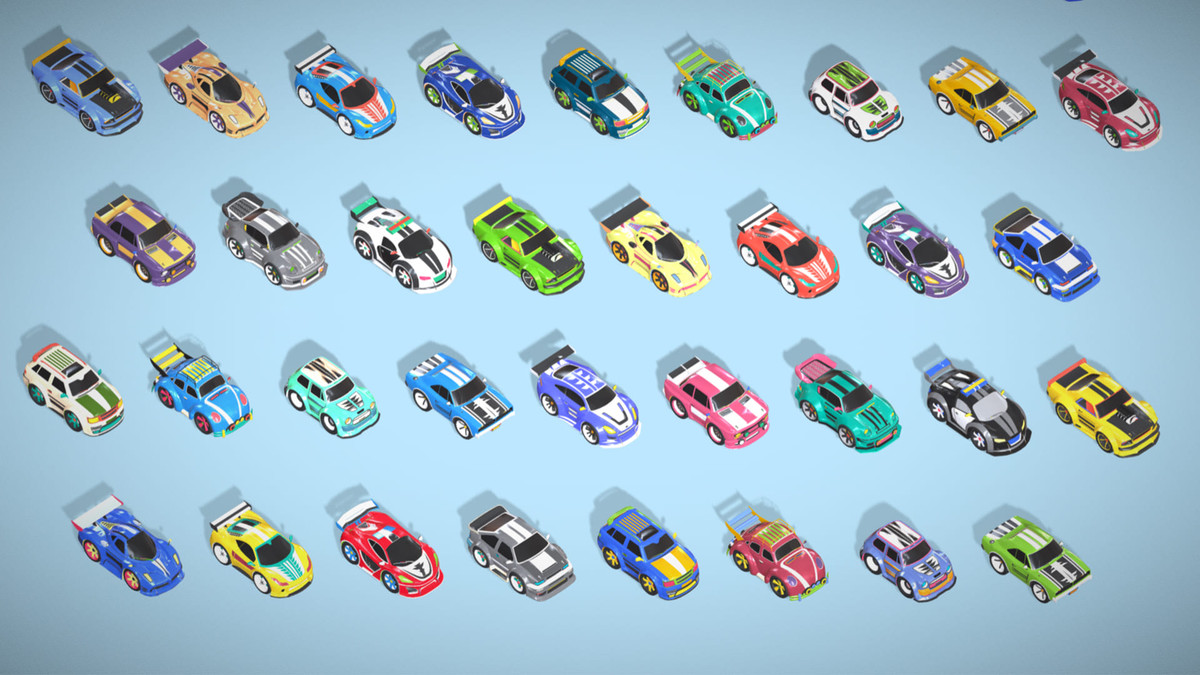 Tiny Sports Car Pack - 66 Low Poly Cute Toon Style Mini Racing Cars Chibi Style