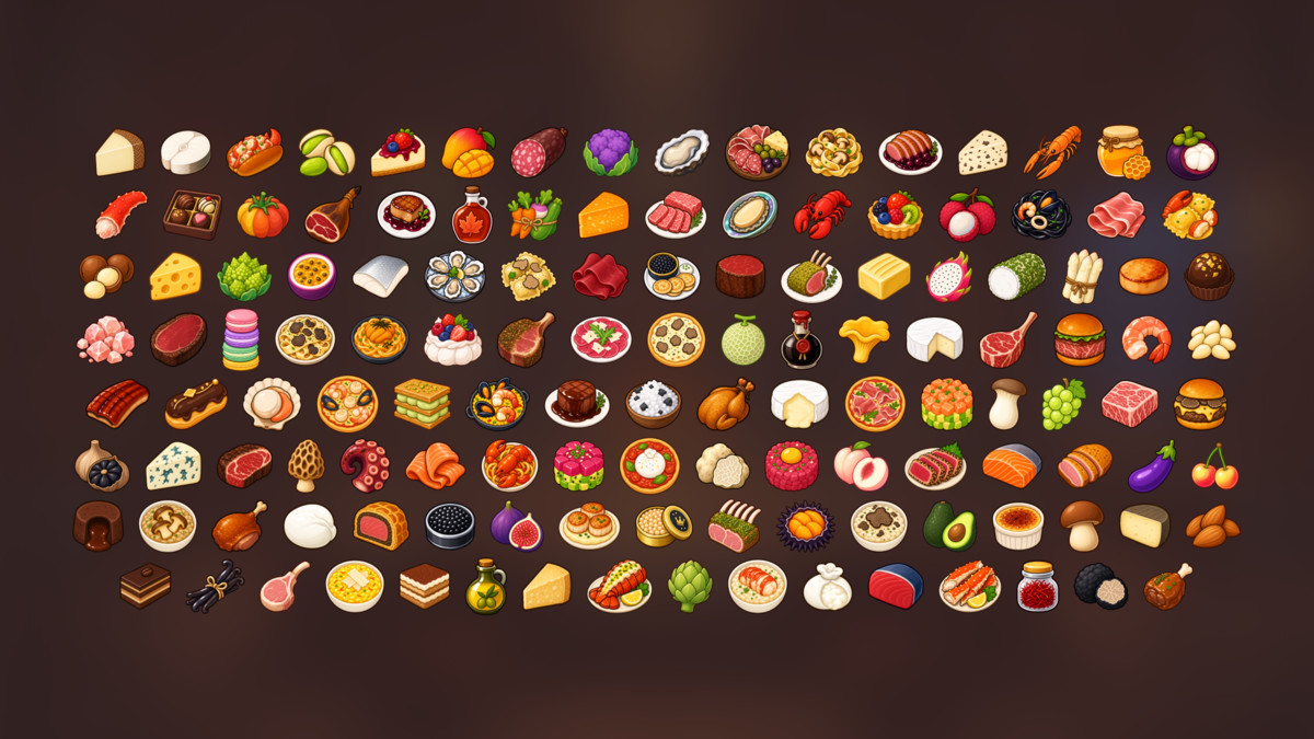 Gourmet Food Dishes Desserts Seafood Meat Restaurant Icons Pack