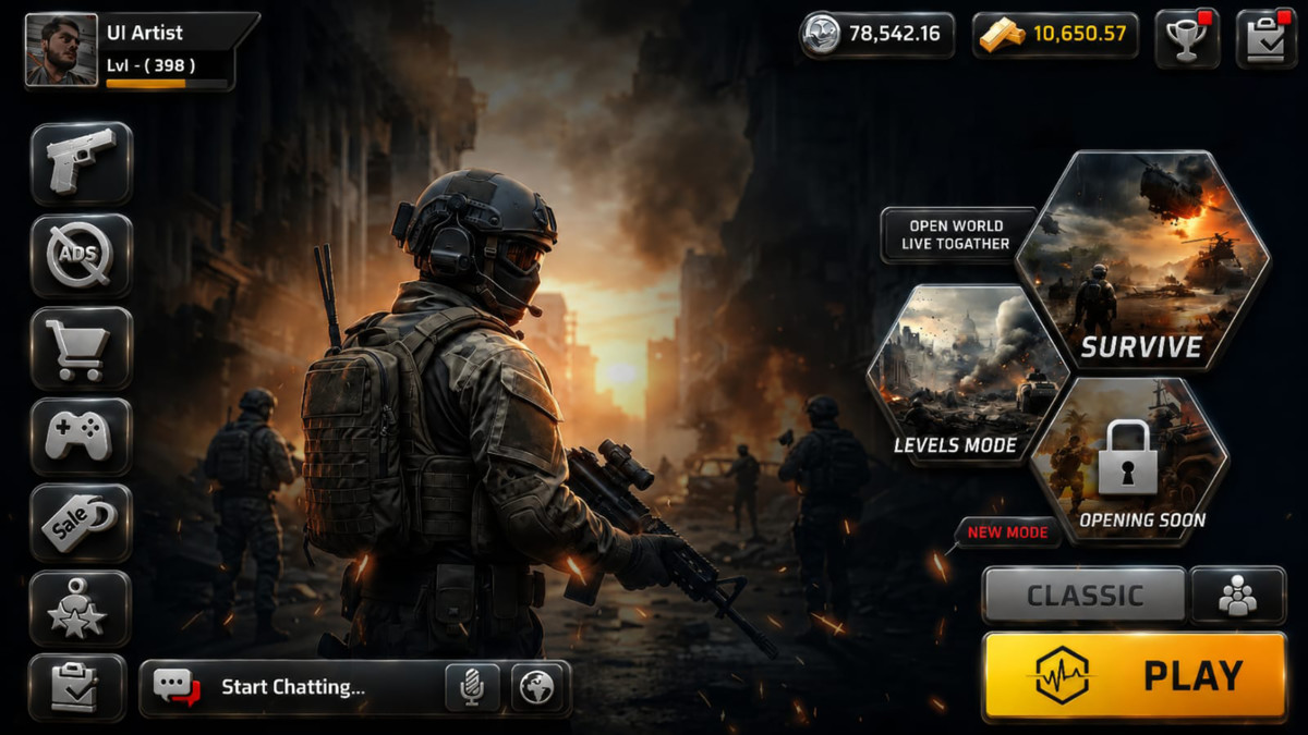 FPS Shooter Game UI Kit Complete Military HUD, Main Menu, Store, Mobile GUI