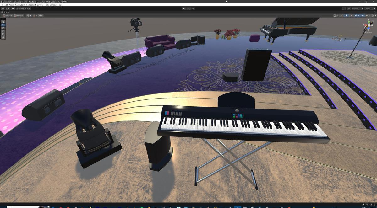 Diamond Concert Arena Stage Venue - Modular 3d Scene (with Piano, Drums, Guitar)