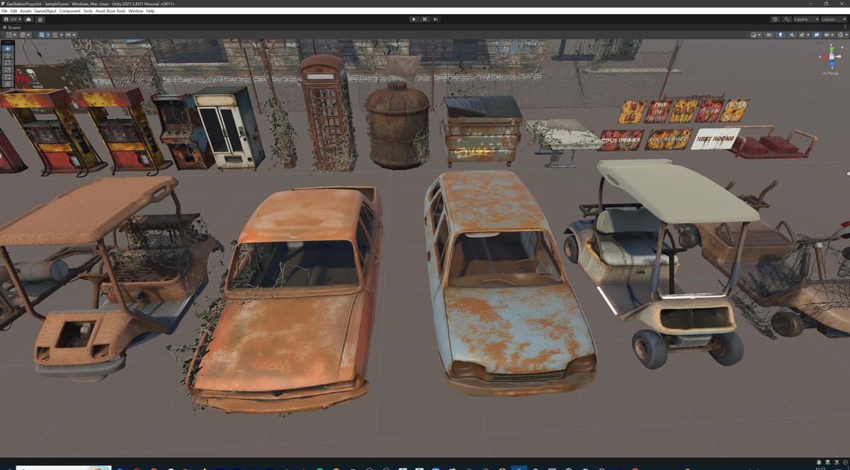 Post-Apocalyptic Junkyard Rusty Gas Station Props Pack (217 3d assets)