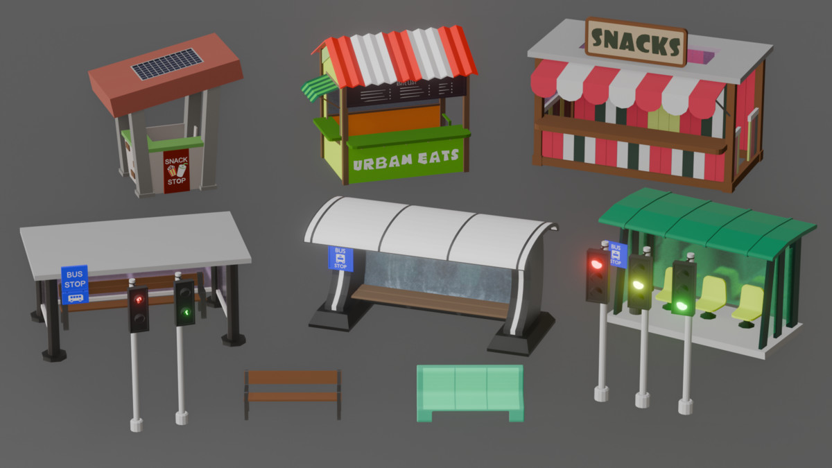 Low Poly Urban Street Props Mega Pack