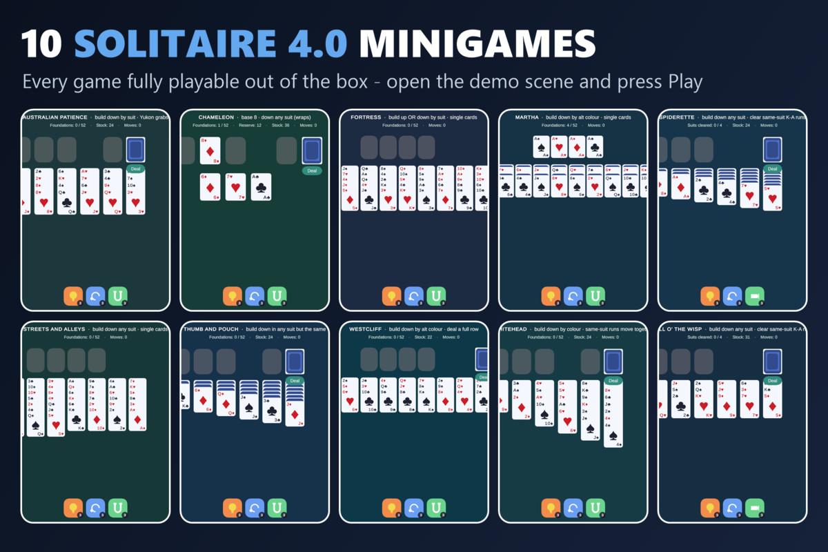 Mini Game Templates Solitaire 4.0 - 10 Solitaire Starters for Unity
