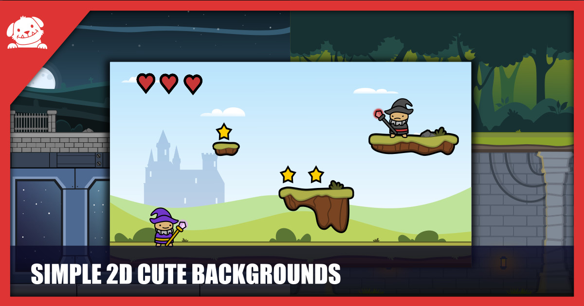 Simple Cute 2D Backgrounds Pack (5 Environments + PNG + SVG)