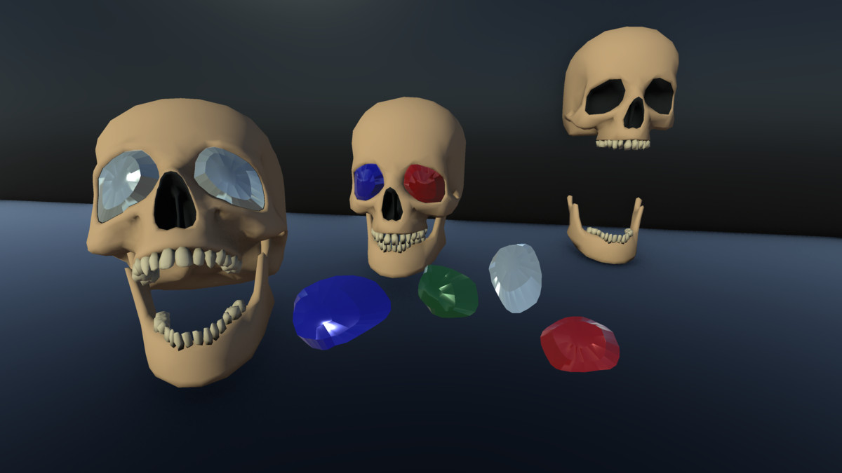 Puzzle Props: Human Skull & Gems