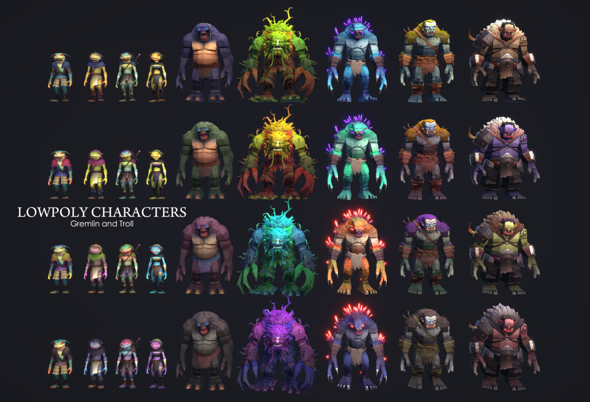 LowpolyCharacters_Gremlin and Troll