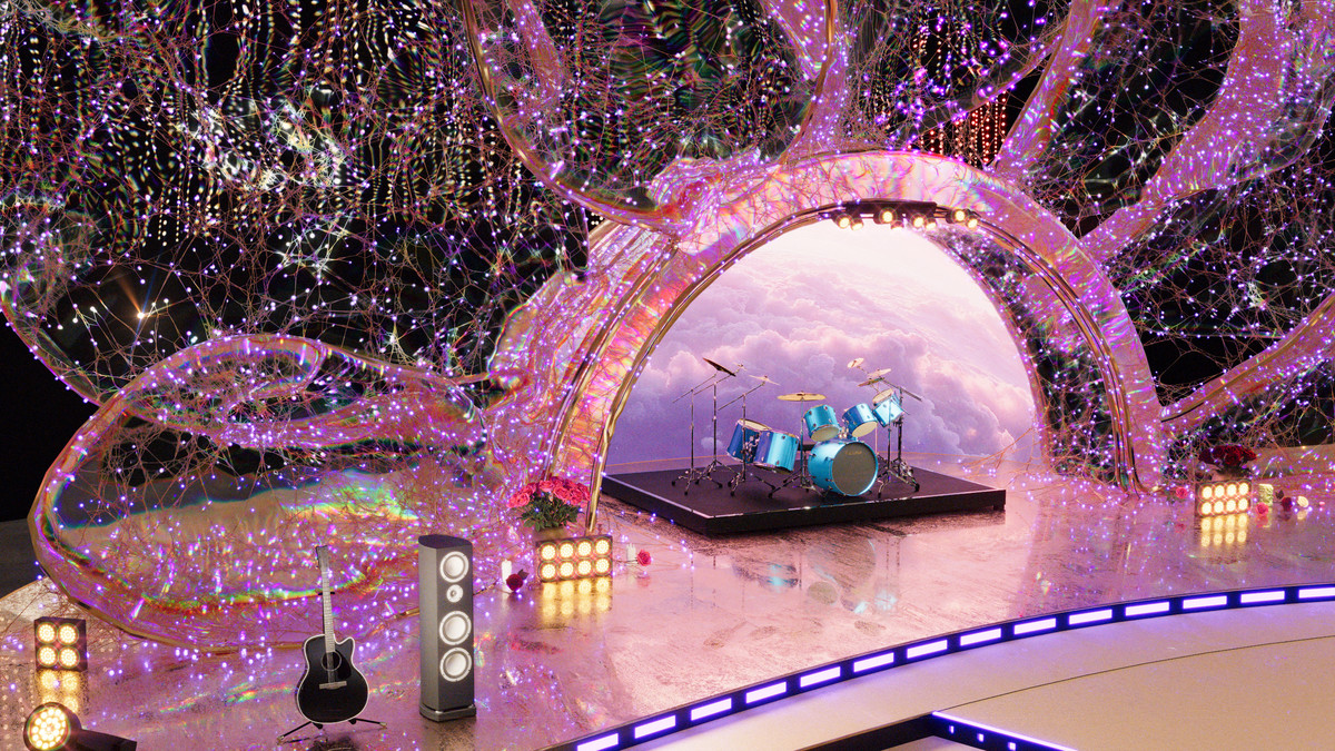 Diamond Concert Arena Stage Venue - Modular 3d Scene (with Piano, Drums, Guitar)