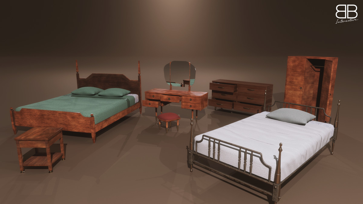 1950s Mid Century PBR Home Furniture and Props Pack Low Poly