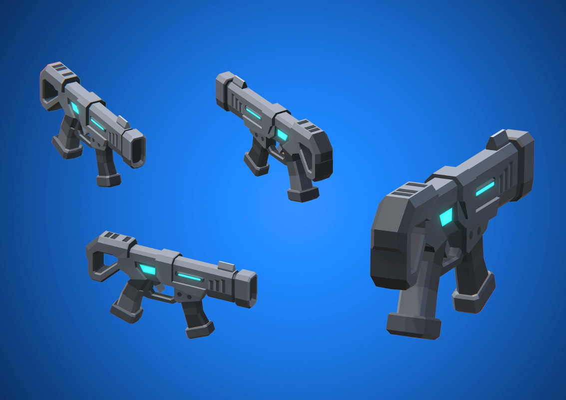 Low Poly Sci-Fi Blasters Bundle (36 weapons) - Retro Style