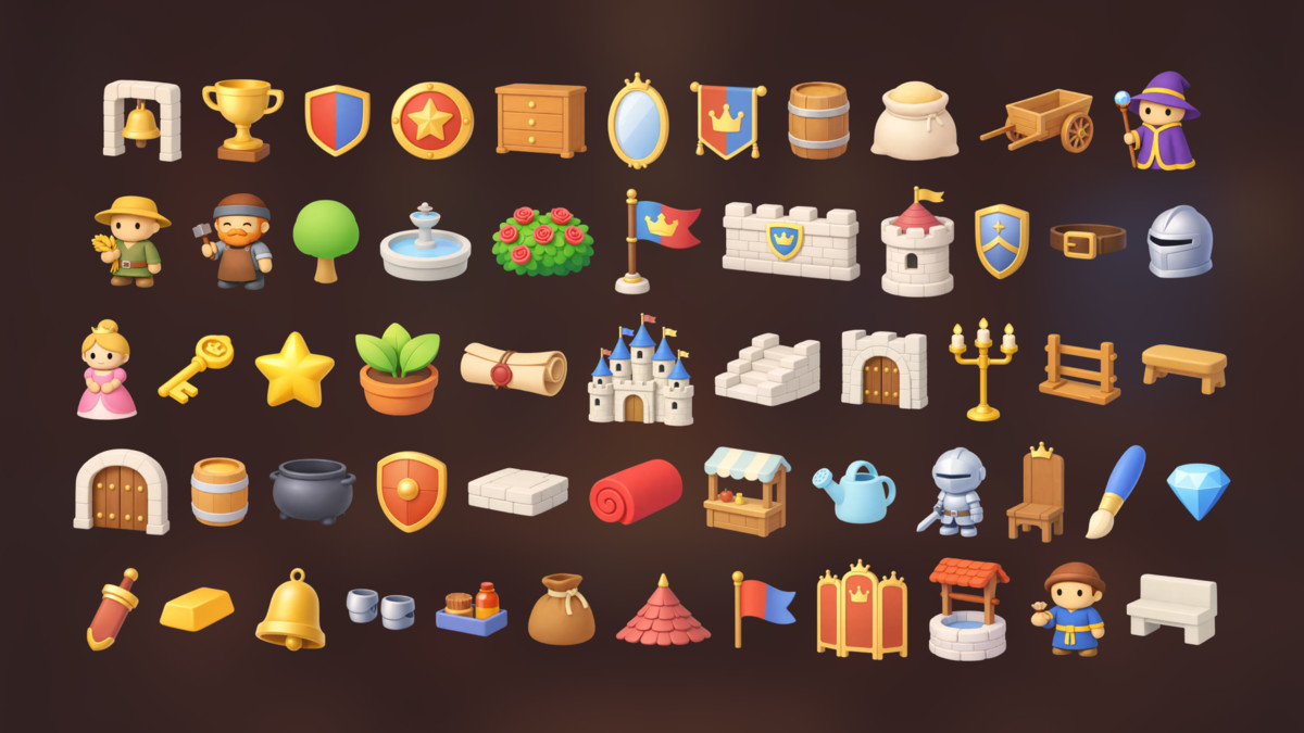 Medieval Fantasy Castle Village RPG Icons Pack Strategy Builder Adventure Games