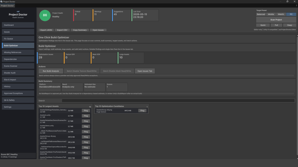 Project Doctor PRO - Health Scanner, Build Optimizer & Missing Reference Finder