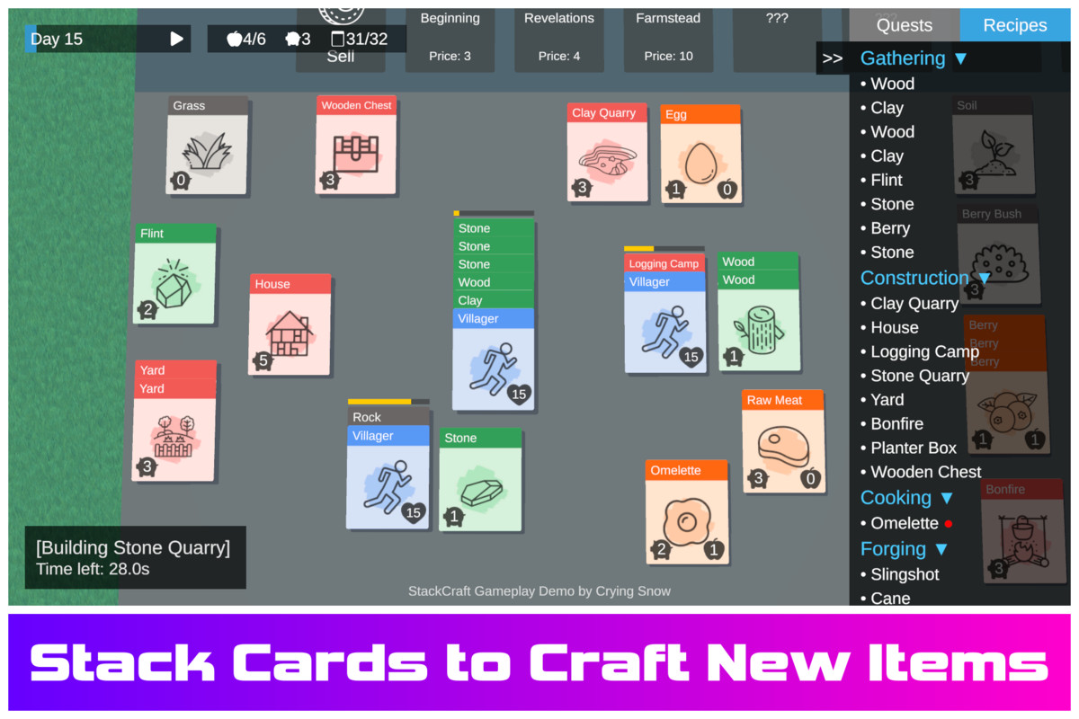 StackCraft - Card Stacking Survival Game