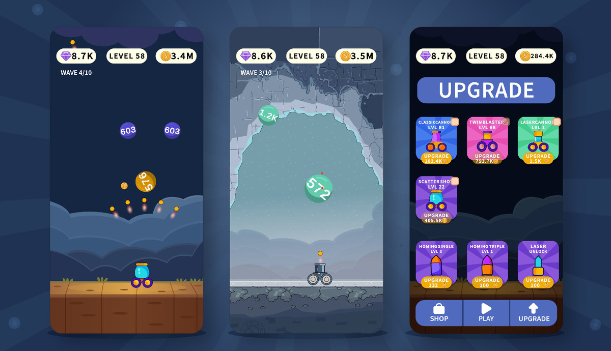 2D Cannon Shooter – Game Kit (Waves & Upgrades)