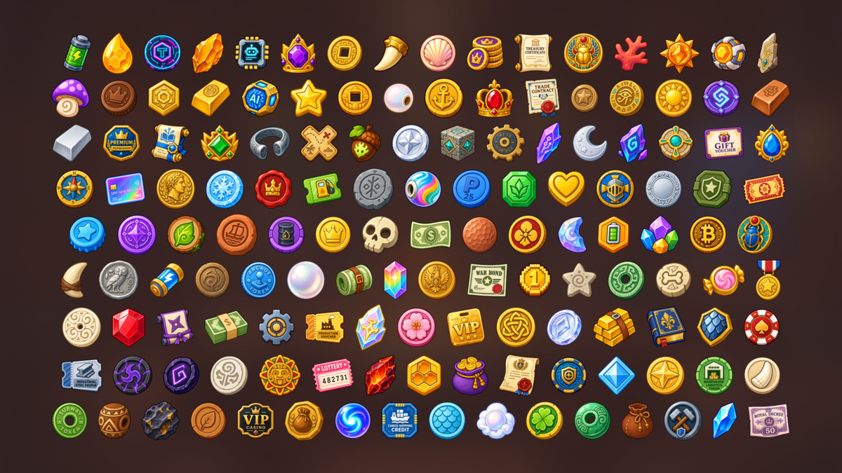 Collectible Tokens Rewards Gems Economy Badges Icons Pack